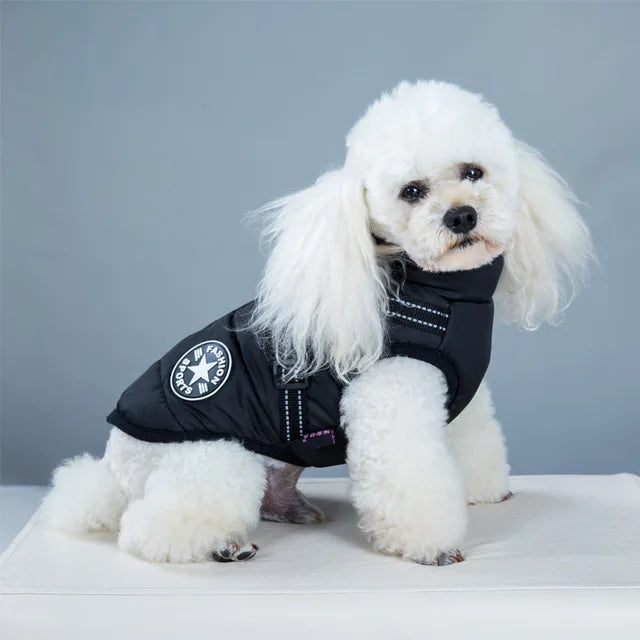 Wind- und wasserdichte Jacke für Hunde mit Geschirr