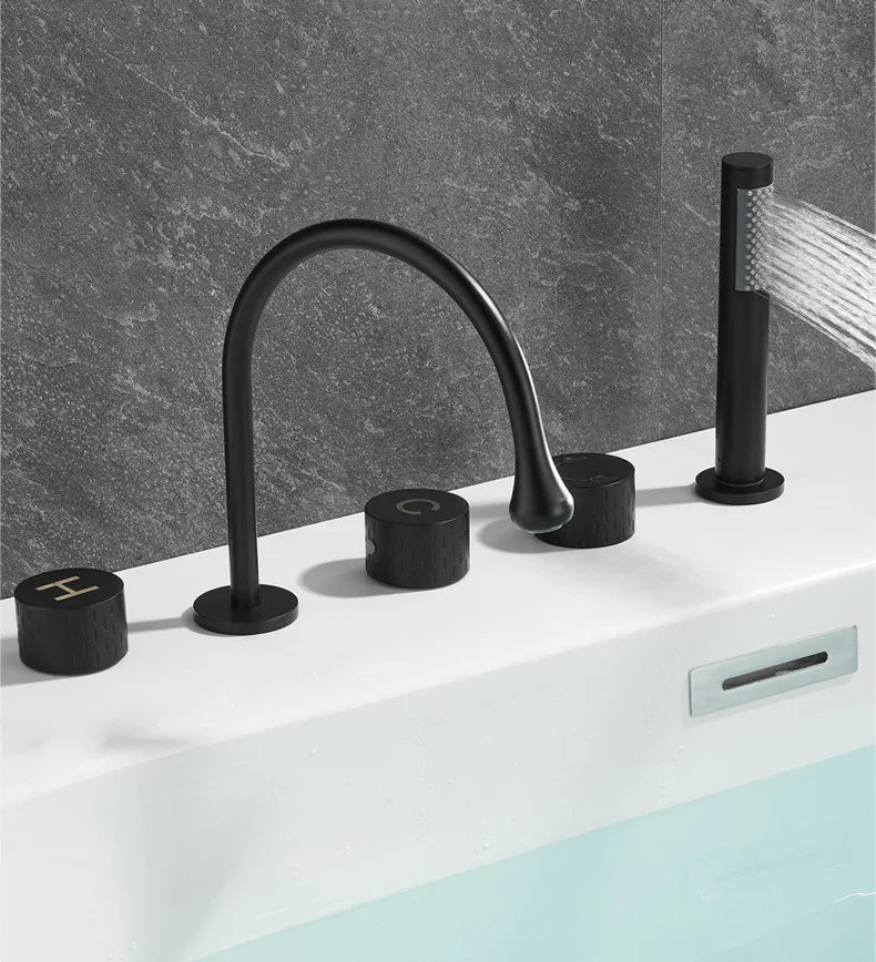 Luxus Messing Deckmontierter 5-Loch Badewannenwaschtischmischer Wasserhahn
