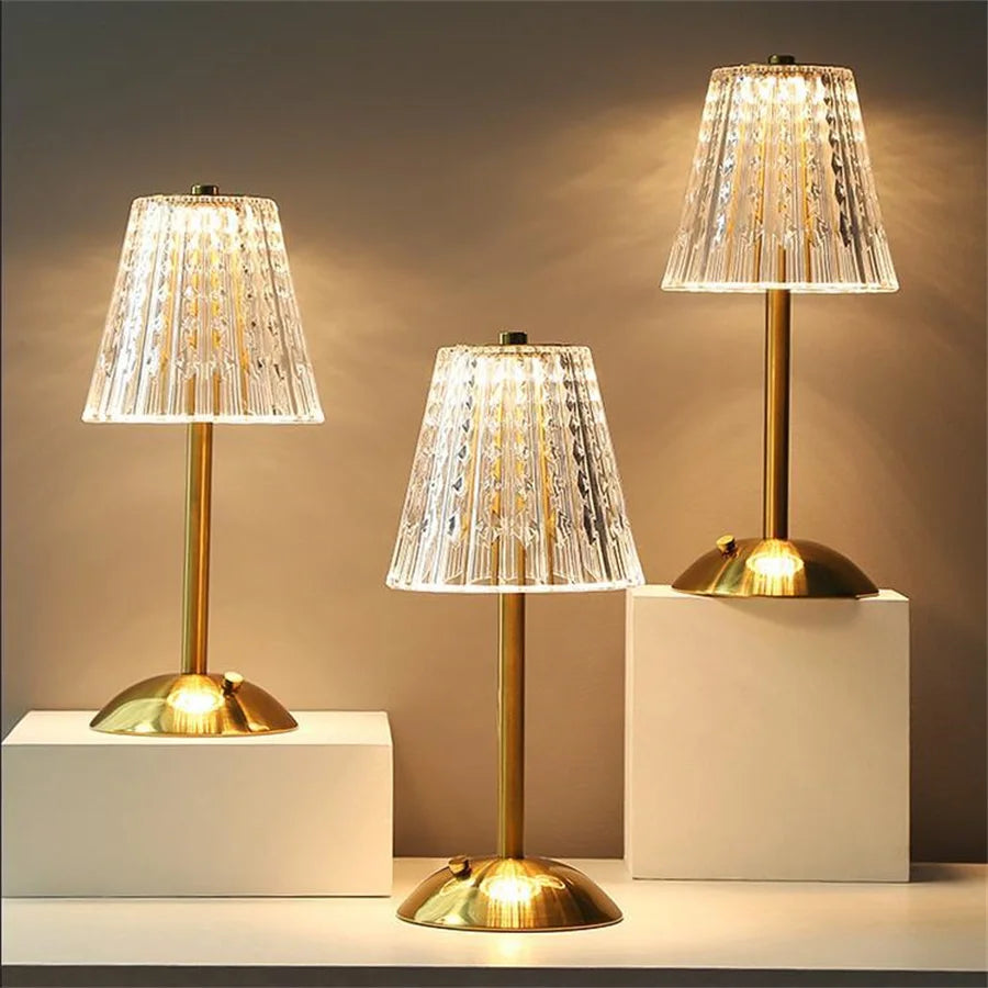 Tischlampe Kristallgold LED - Modernes Design mit Touch-Funktion und kabellos