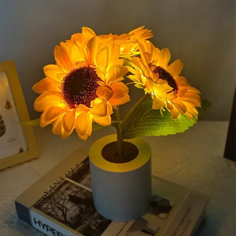 SolFlora LED Sonnenblumenlampe - Wiederaufladbare Tisch-Nachtlampe