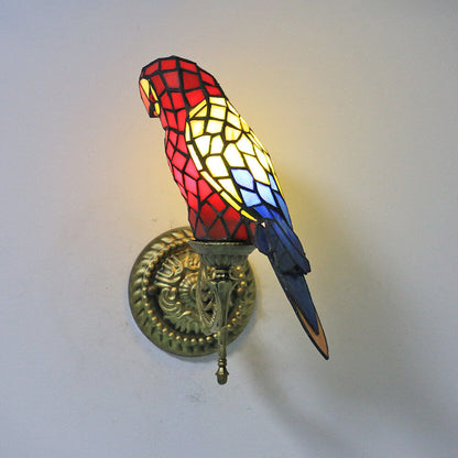 Garduru Tiffany Wandlampe | Vintage Design | Buntglas & Papagei-Optik | 1-flammig