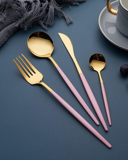 La Lumine – Luxus Besteckset mit goldenen Akzenten & mattschwarzen Griffen
