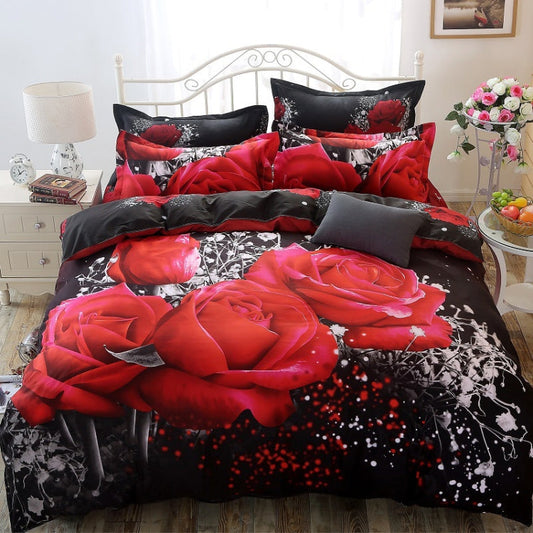 3D Jacquard Bettbezug 200x200 cm – Rote Rose Design – Mikrofaser
