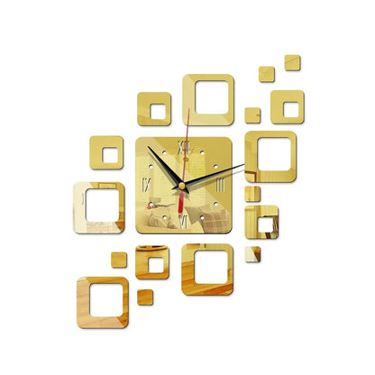 3D Spiegel Wanduhr Gold – Kreatives Design – Acryl & Quadratisch