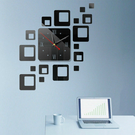 3D Spiegel Wanduhr Schwarz – Kreatives Design – Acryl & Quadratisch