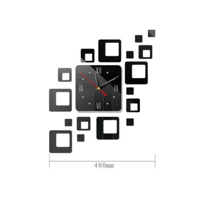 3D Spiegel Wanduhr Schwarz – Kreatives Design – Acryl & Quadratisch