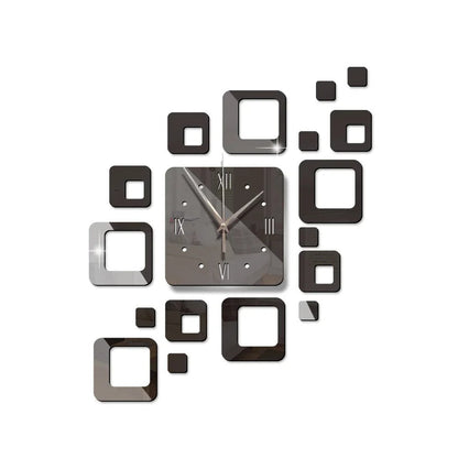 3D Spiegel Wanduhr Schwarz – Kreatives Design – Acryl & Quadratisch