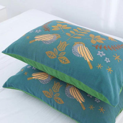 Boho Blumen Vogel Baumwolle Gaze Kissenbezüge (2 Stück)