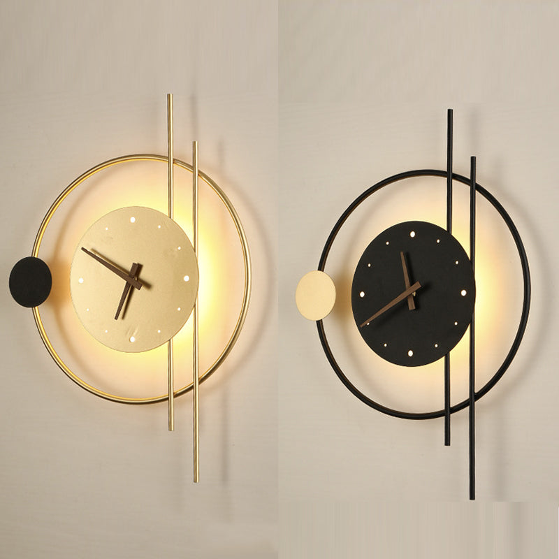 Garduru LED Wandlampe mit Uhr – Schwarz, Metall für Kinderzimmer