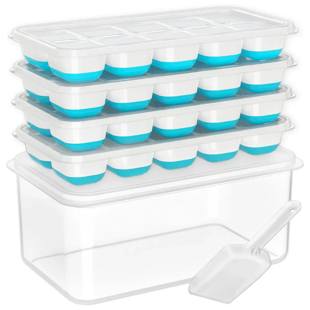 stapelbare Silikon-Eiswürfelschalen-Set mit Deckeln