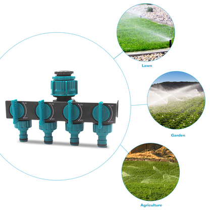 Universeller 4-Wege Garten-Schlauchverteiler – Verstellbarer Wasserhahnverteiler