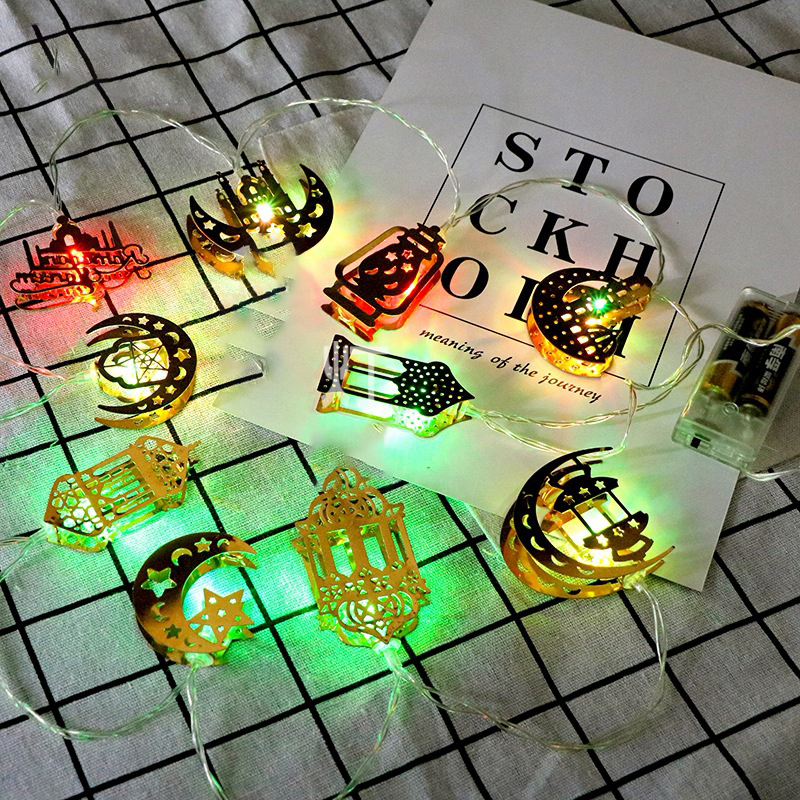 Bunte LED Lichterkette – Dekorative Lichter mit Mond- und Laternenmotiven für Wohnung und Garten