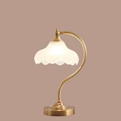 Garduru Vintage Tischlampe | Messing & Glasblüten-Design | Elegante 1-Licht Lampe | Dekoratives Licht