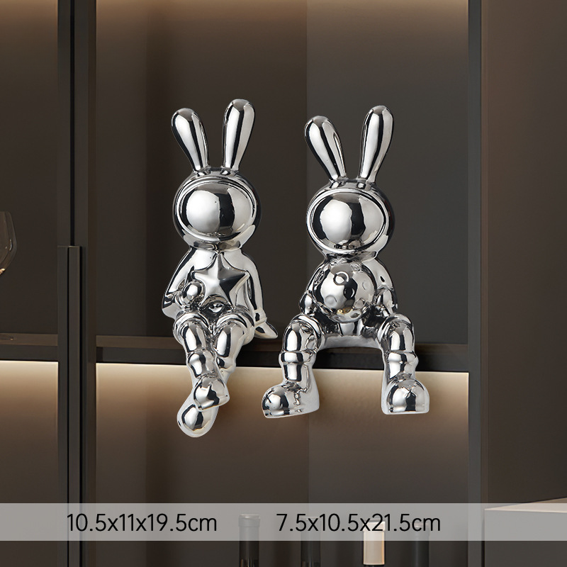 Space Rabbit Deko-Set - Keramik-Kunst, Hase