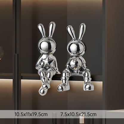 Space Rabbit Deko-Set - Keramik-Kunst, Hase