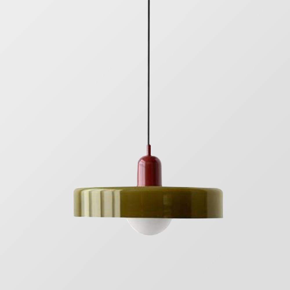 Garduru Pendelleuchte aus farbigem Glas | Elegante Hängeleuchte im Bauhaus-Stil | Designlampe für Wohnzimmer & Esszimmer