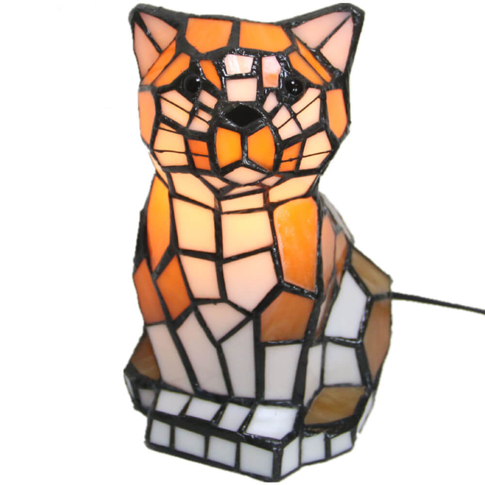 Garduru Tiffany Tischlampe | Kreatives Katzen-/Hunde-Design | Nachtlicht | Handgefertigtes Buntglas | Dekoratives Stimmungslicht