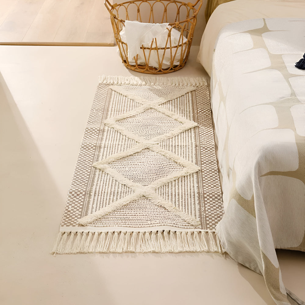 Beige handgeknüpfter marokkanischer Teppich aus Mikrofaser-Mischung – strapazierfähiger und maschinenwaschbarer Teppich für Wohnzimmer und Schlafzimmer