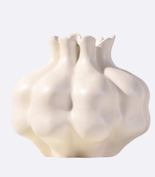 Elegante weiße keramische Granatapfelvase skulpturale keramische vase 20 x 17,5 cm sanftes cremeweiß