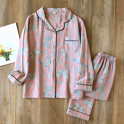 2-teilige Baumwoll-Loungewear mit Schmetterlingsdruck