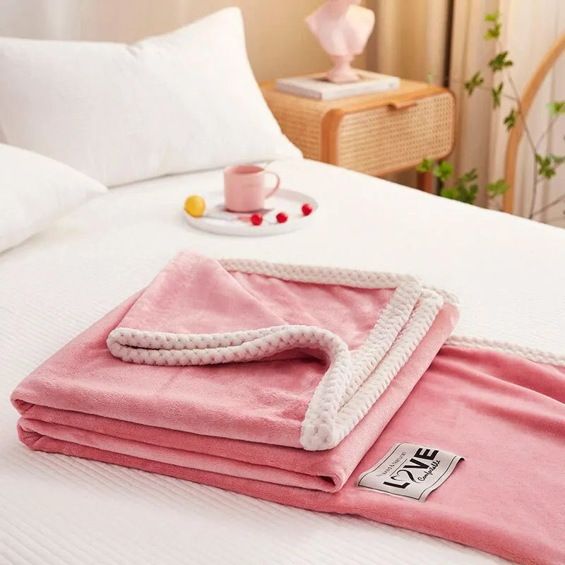 Flanell-Fleece Kuscheldecke in Rosa