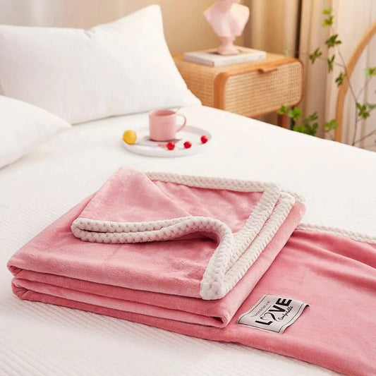 Flanell-Fleece Kuscheldecke in Rosa