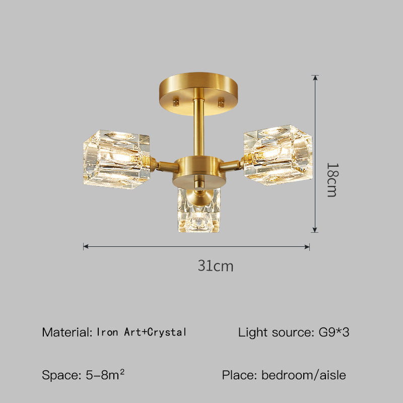 Kristall-Deckenleuchte mit goldfarbigem Semi Flush Mount