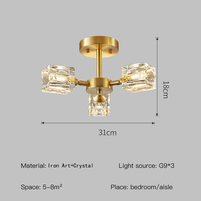 Kristall-Deckenleuchte mit goldfarbigem Semi Flush Mount