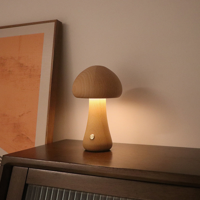 Tischlampe im Pilz-Stil aus Holz im Vintage-Stil