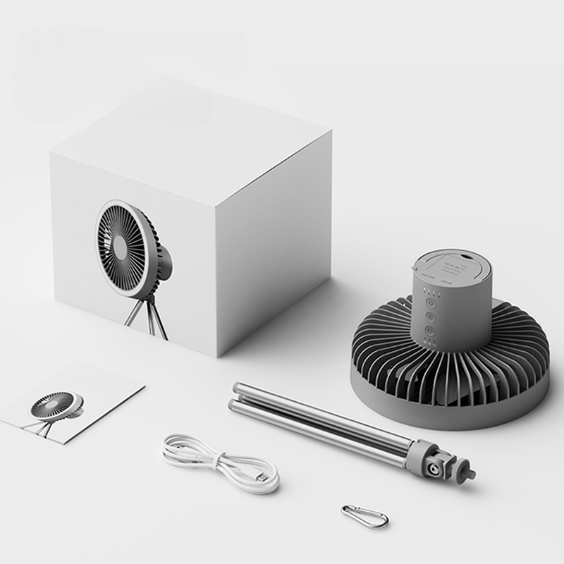 Tragbarer wiederaufladbarer Ventilator mit LED und integriertem Powerbank