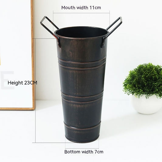 Retro Eisen-Blumeneimer mit Griffen – Dekorativer Metallblumentopf für Zuhause