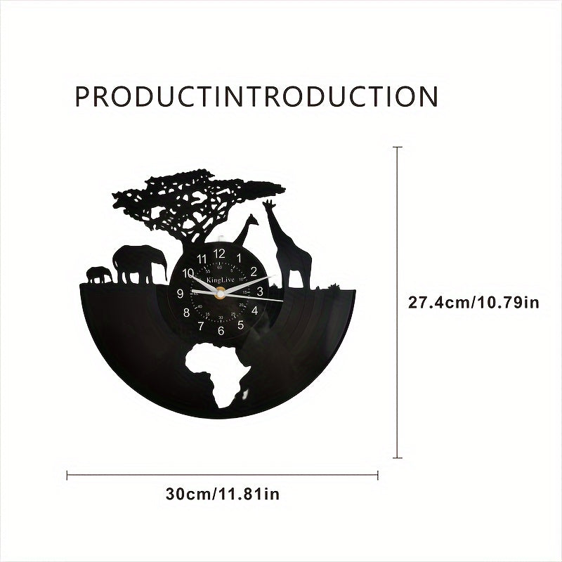 Garduru-Schallplatten-Wanduhr - Giraffen-Motiv, Stille Uhr, Für Wohnzimmer, Schlafzimmer, Küche oder Büro