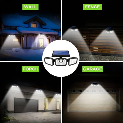 Solar LED Flutlicht mit Bewegungsmelder – 3-Strahler Außenbeleuchtung für Garten, Hof und Garage