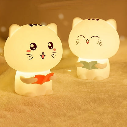 Kawaii Nachtlicht - Süße Lesekatze Silikonlampe mit 7 Farbwechselmodi & USB wiederaufladbare Batterie