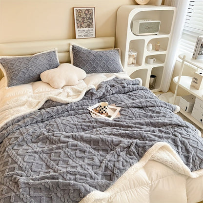 Gemütliche gestrickte Fleece-Decke für Zuhause und Büro - Nebelgrau Komfort