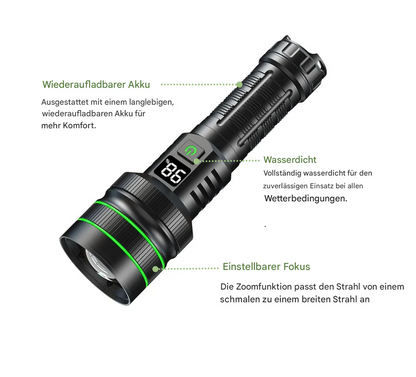 Extrem Helle und Zoombare LED-Taschenlampe mit Powerbank-Funktion für Outdoor-Abenteuer
