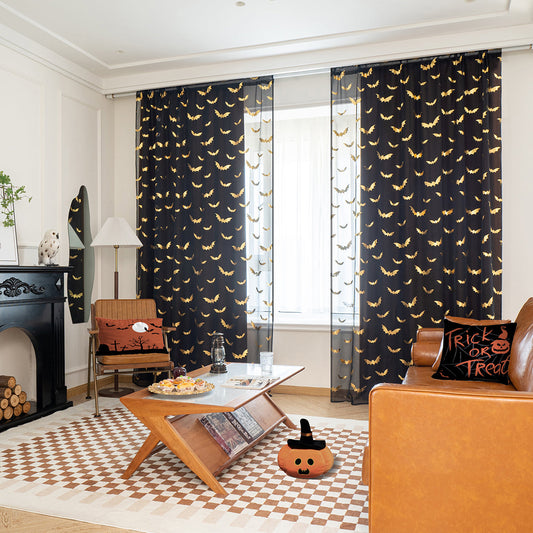 Transparente Polyester-Vorhänge mit Fledermausmuster – Leicht und modern für Schlafzimmer und Wohnzimmer