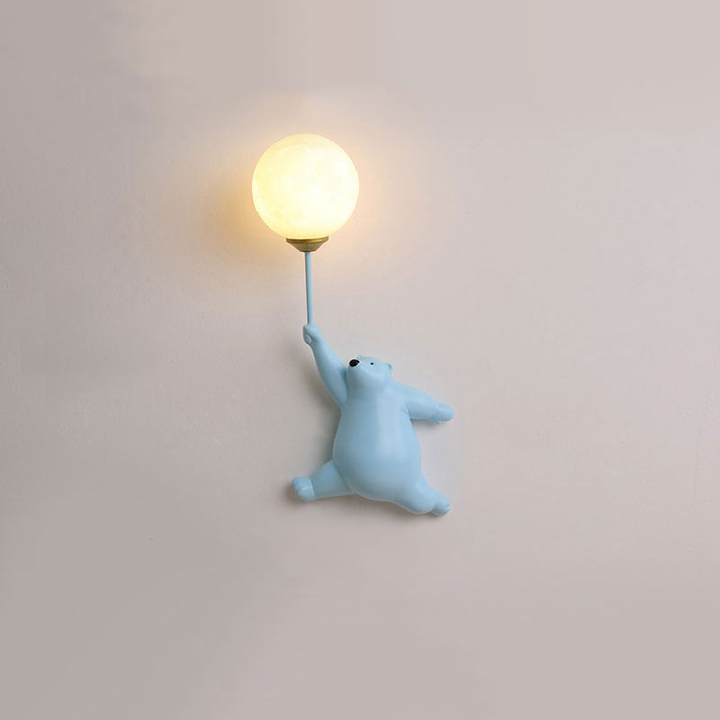 Garduru | Bär LED Wandleuchte Weiß/Blau/Rosa Kunstharz/Acryl Schlafzimmer/Wohnzimmer/Kinderzimmer