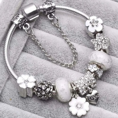 Armband Silber Charm | Florale Perlen Geschenk Schmuck Frauen