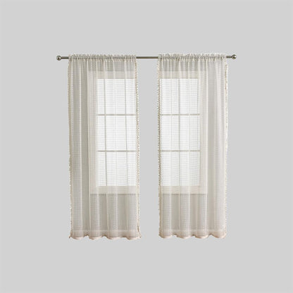 Beige Voile Vorhänge – Lichtdurchlässig und Elegant für Schlafzimmer und Wohnzimmer, Polyester, Französischer Stil