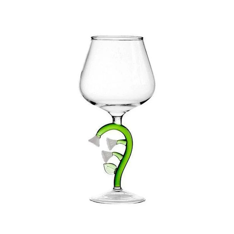 Verzaubertes Garten Weinglas Set – Handgefertigte Glasstiele – Naturinspirierte Designs