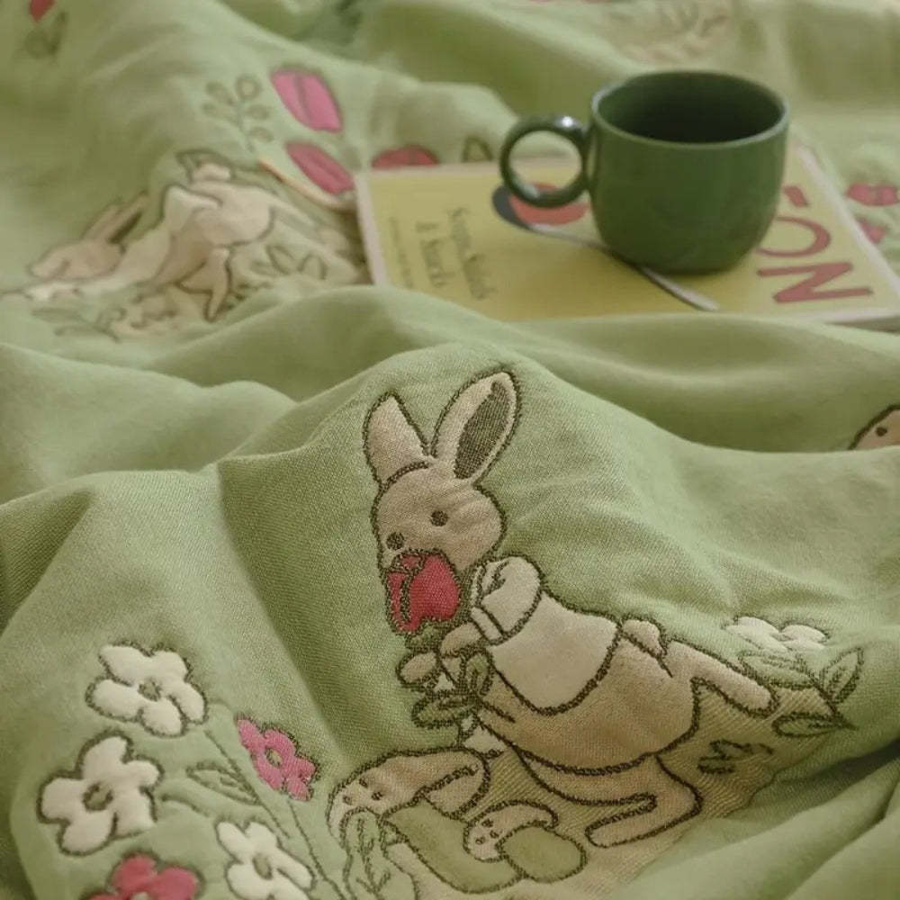 Bestickte Hase Blumige Baumwolldecke