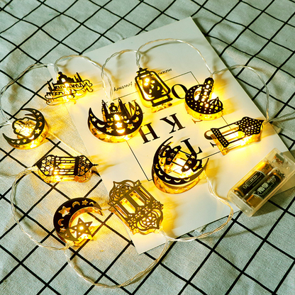 Bunte LED Lichterkette – Dekorative Lichter mit Mond- und Laternenmotiven für Wohnung und Garten