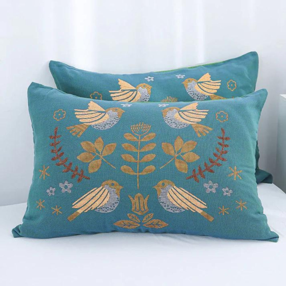 Boho Blumen Vogel Baumwolle Gaze Kissenbezüge (2 Stück)