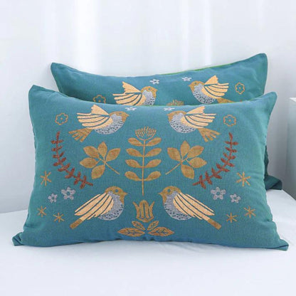 Boho Blumen Vogel Baumwolle Gaze Kissenbezüge (2 Stück)