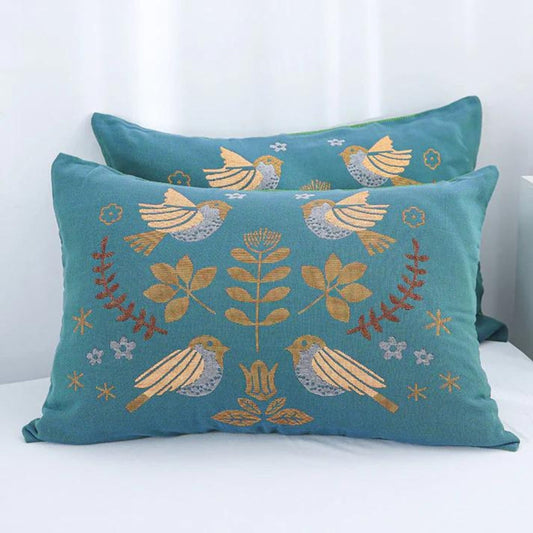 Boho Blumen Vogel Baumwolle Gaze Kissenbezüge (2 Stück)