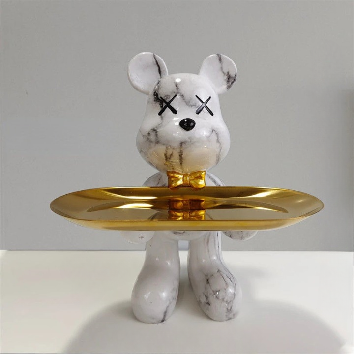 TeddyCharm – Handgefertigte Bärenstatue mit elegantem Aufbewahrungstablett für funktionales Design