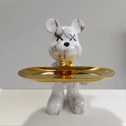 TeddyCharm – Handgefertigte Bärenstatue mit elegantem Aufbewahrungstablett für funktionales Design