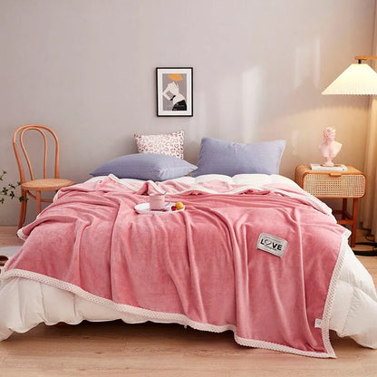 Flanell-Fleece Kuscheldecke in Rosa