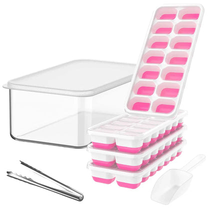 stapelbare Silikon-Eiswürfelschalen-Set mit Deckeln